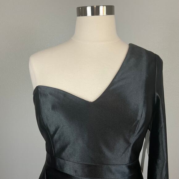 Aidan Mattox Satin One Shoulder Mini Sheath Cocktail Dress Black Size 12 - Picture 7 of 12
